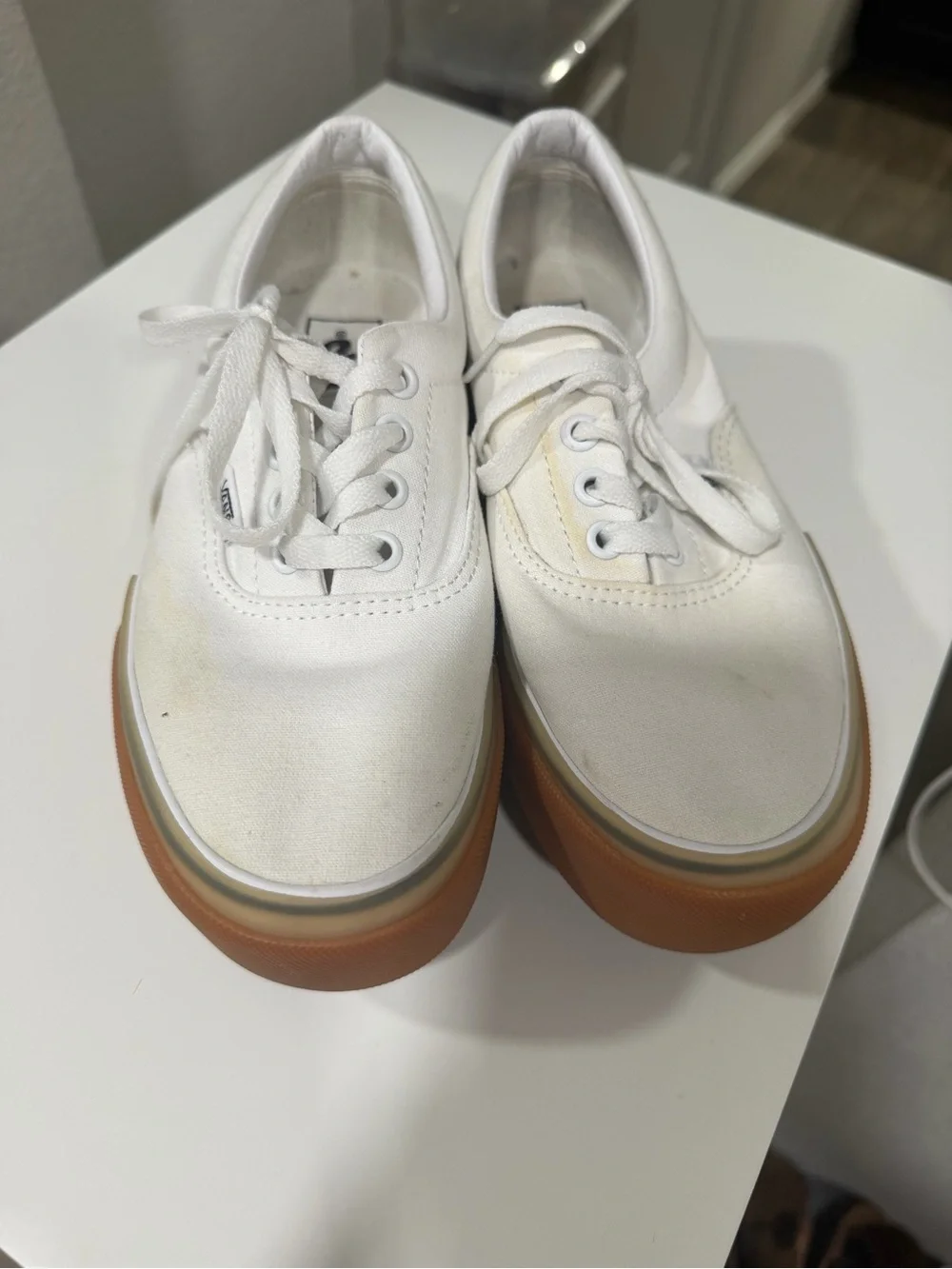 Vans White Checkerboard Platform Lace-Up Sneakers with Gum Sole